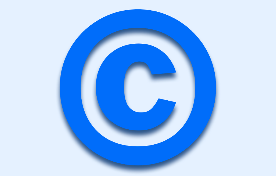 Símbolo de copyright em azul sobre fundo claro, representando a proteção dos direitos autorais. Essencial para criadores de conteúdo e artistas.