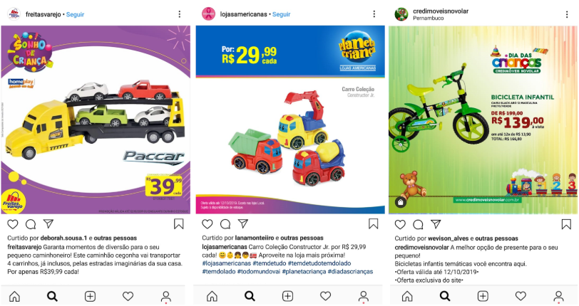 Alguns exemplos de posts promocionais do Dia das Crianças para você se inspirar
