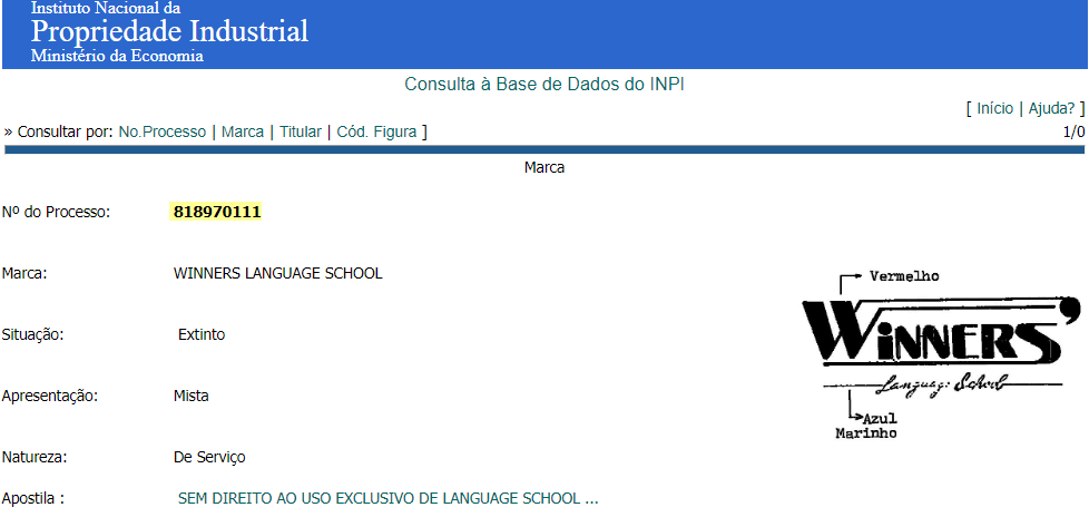 Imagem do registro original da Winners