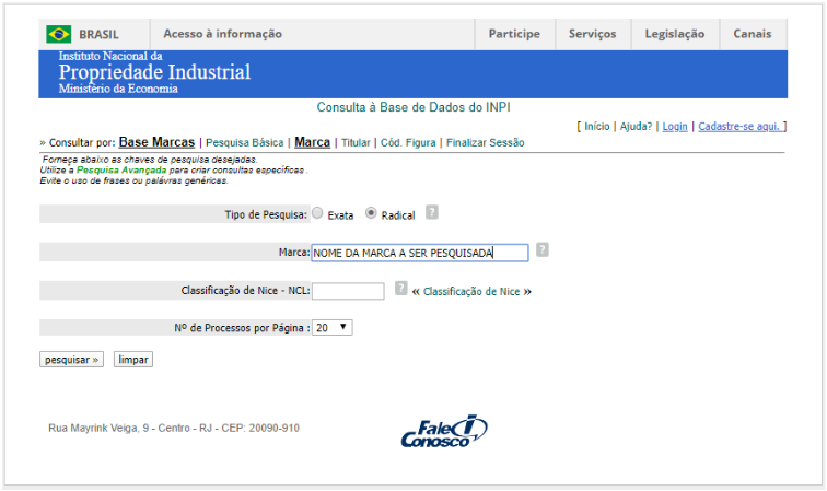 site pesquisa de marca no INPI